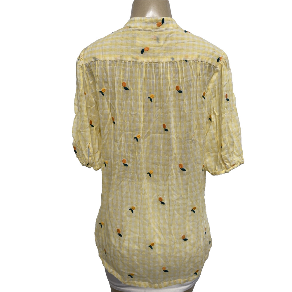 Trovata Birds Paradis Aline Top Shirt Blouse Yellow Plaid Short Sleeve Lemon S - Picture 3 of 4
